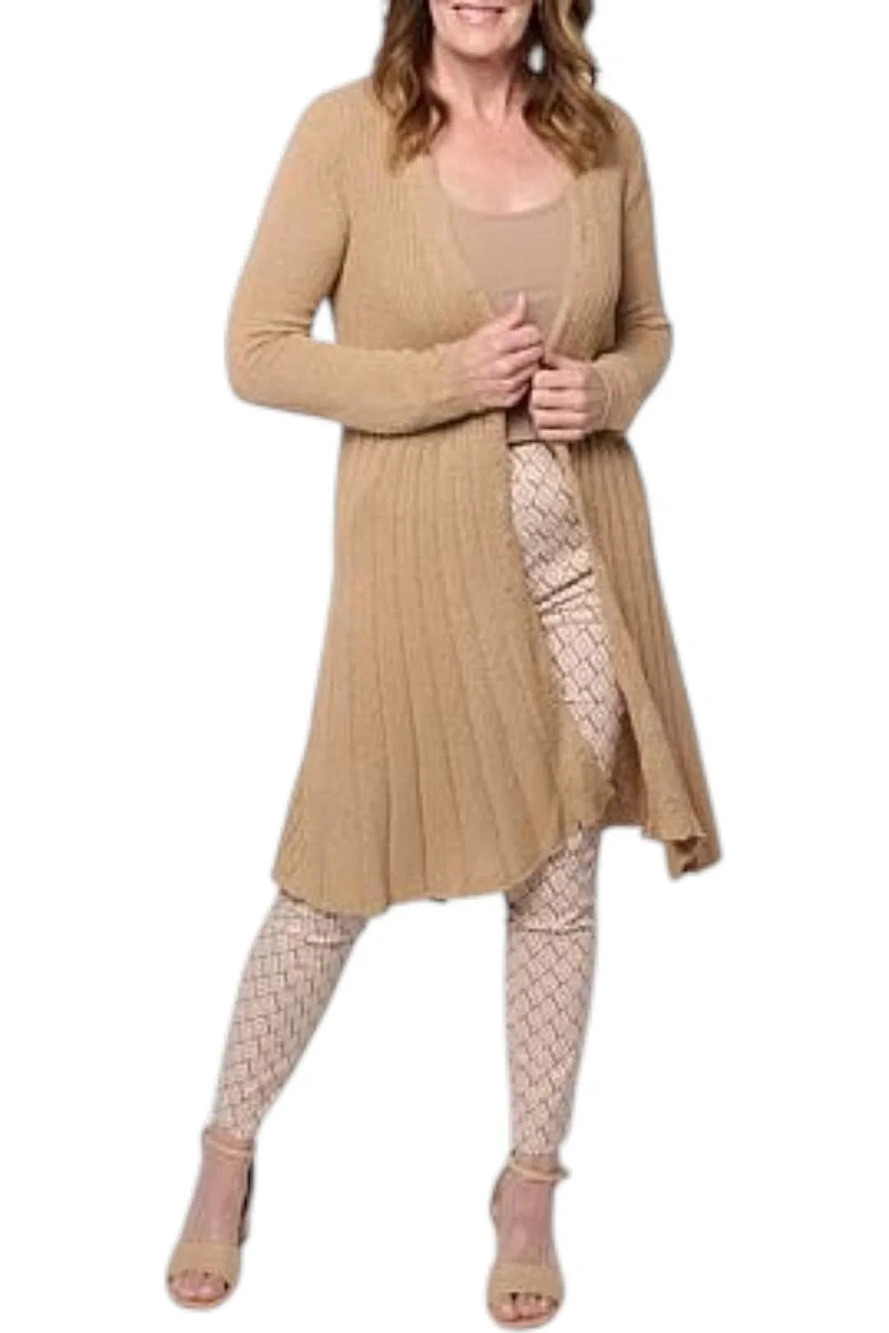Nina Leonard Women's Long Sleeve Rib Knit Cardigan Tan - Regular